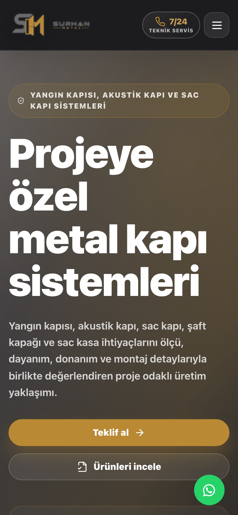 Surhan Metal homepage on mobile